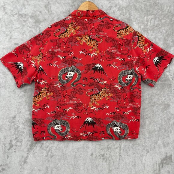 Urban Outfitters Tiger Dragon Asian Allover Print Short Sleeve Shirt - Picture 5 of 8